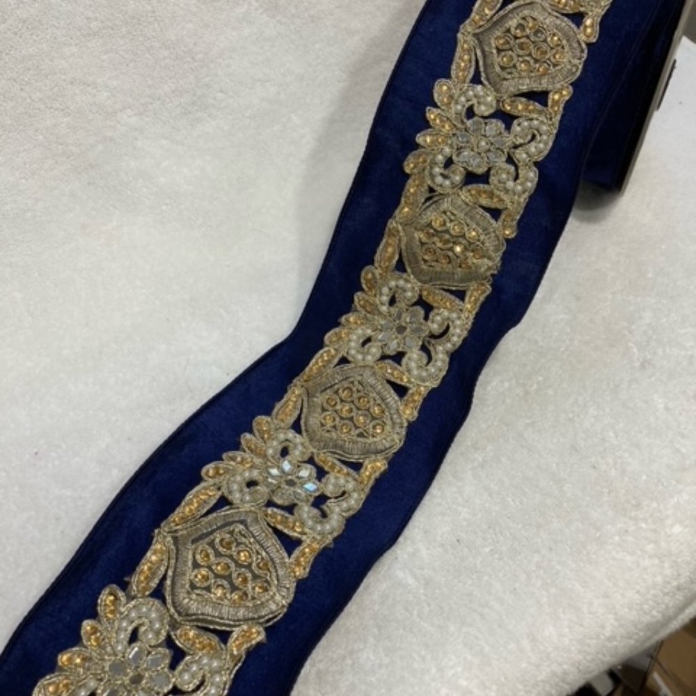 Dan Stevens Blue Embroidered Dupioni Ribbon